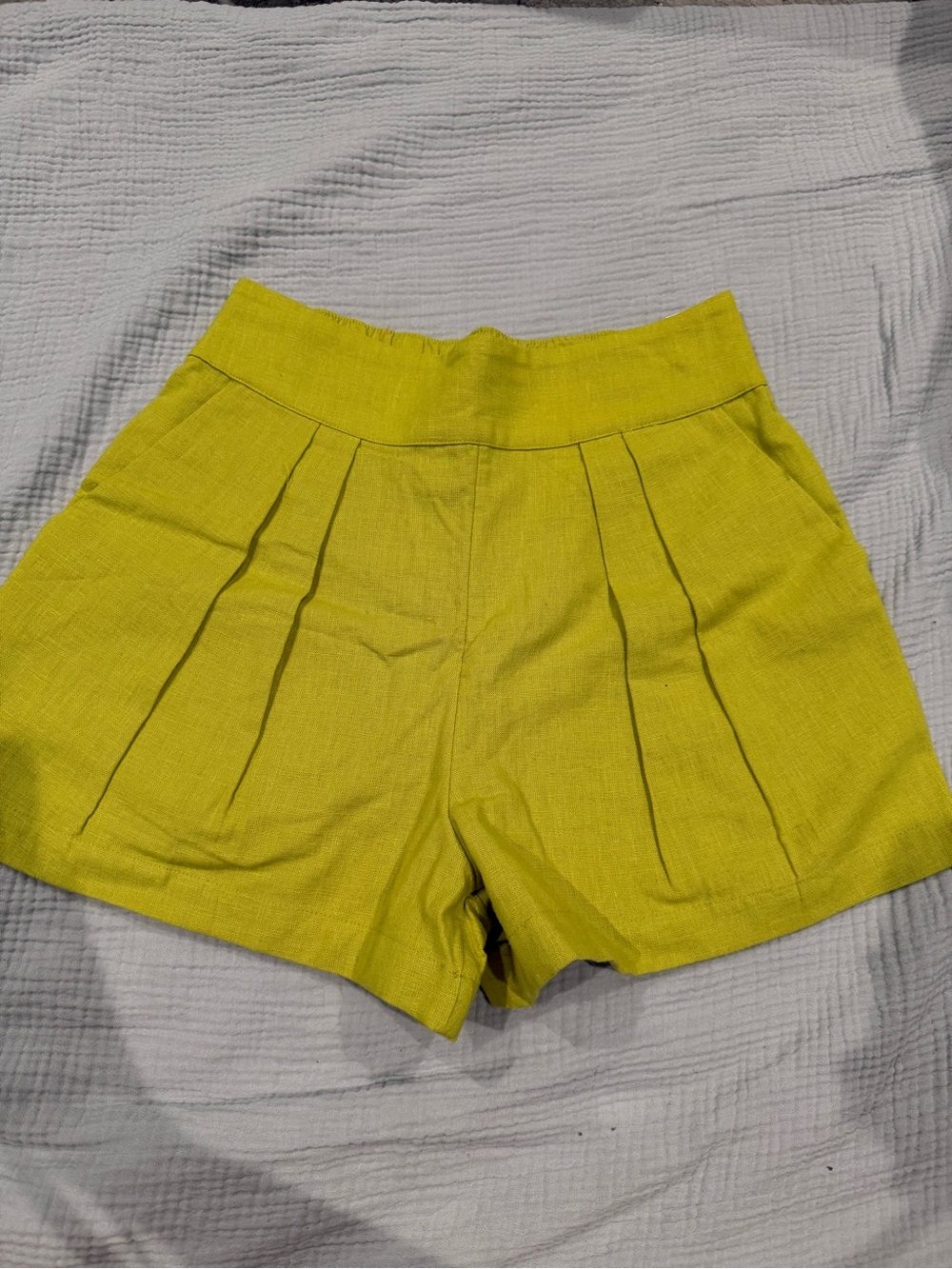 Abercrombie & Fitch High-Waist Lime Green Pleated Shorts
